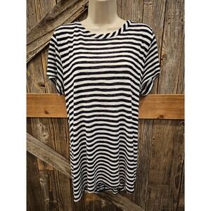 Coin 1804 Back Button Striped Tunic Top Size Women's 1X navy white EUC